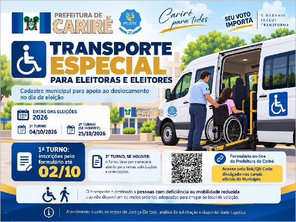 Cariré disponibiliza cadastro para transporte especial de eleitores com deficiência ou mobilidade r [...]